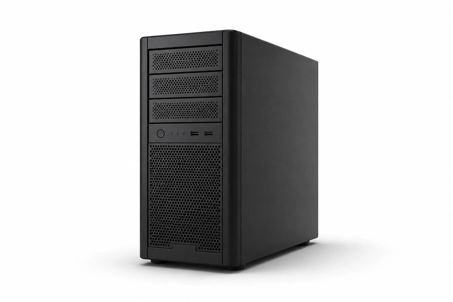 A floating matte black server tower on white, representing cloud infrastructure.